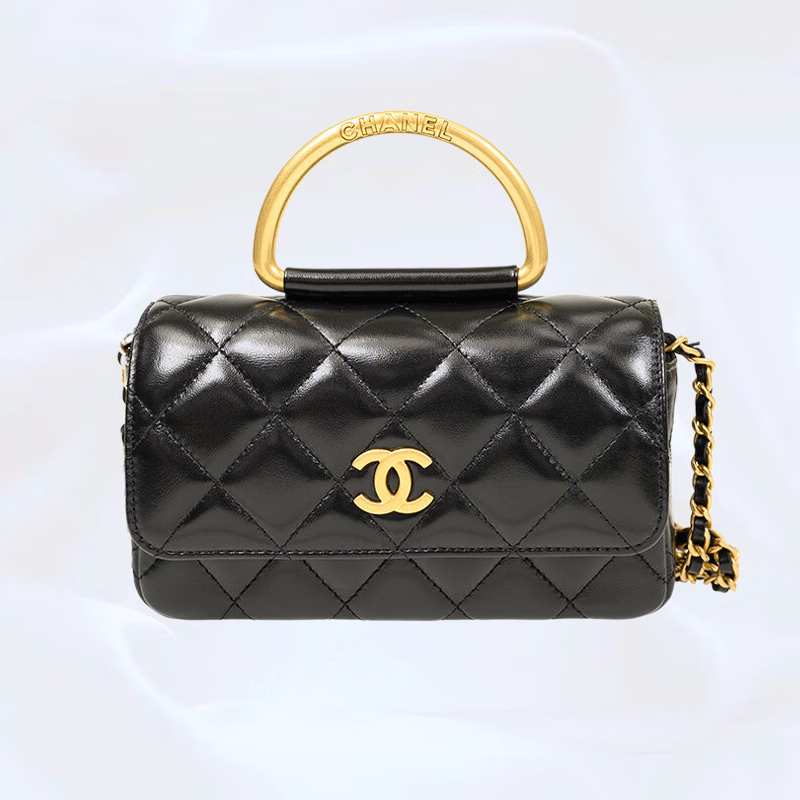 香奈儿(chanel)24新款菱格纹金扣logo 羊皮盒子包 链条包手提包单肩斜