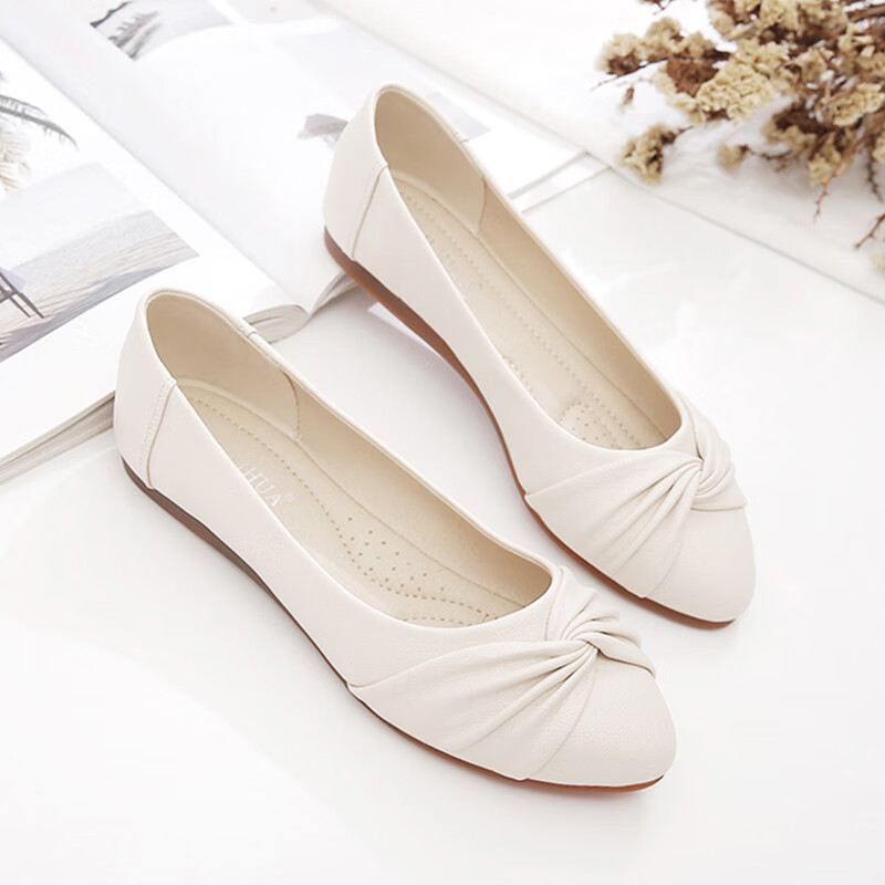 盛绾平底鞋女春秋新款女鞋百搭夏款豆豆鞋妈妈鞋软皮软底休闲单鞋