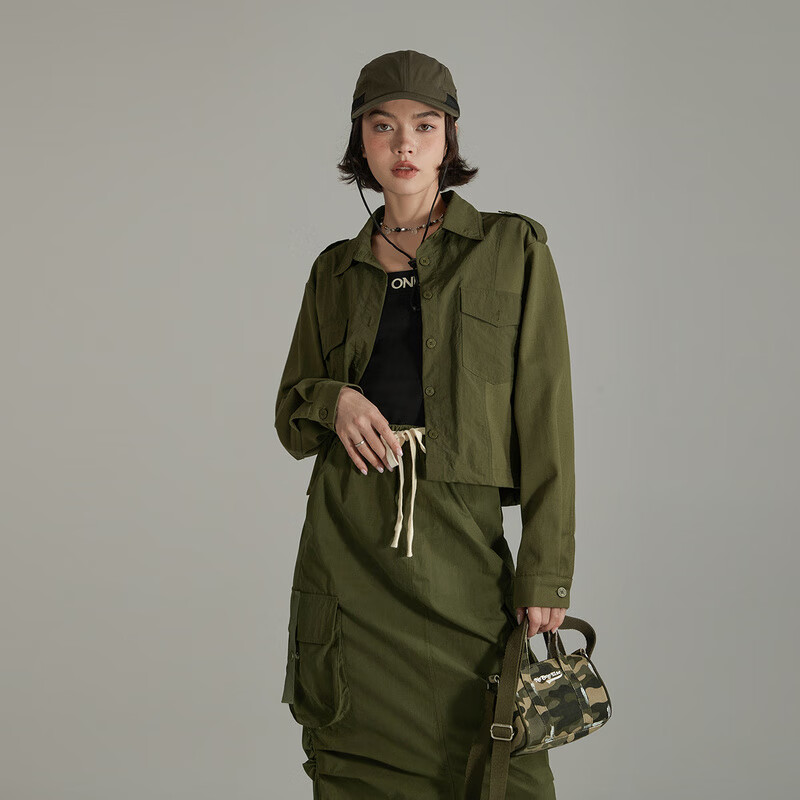 no one else简约polo领外套女2024春 季新品休闲洋气百搭长袖上衣 军