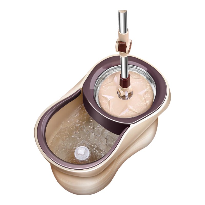 太太樂(lè ) 旋轉拖把桶雙驅動(dòng)好拖手壓不銹鋼桿拖地桶墩布地拖布桶 經(jīng)典咖色桶 加強桿配4個(gè)頭