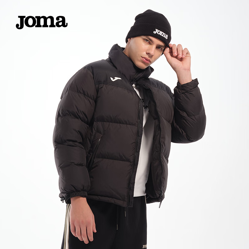 JOMA运动羽绒服男女冬季潮流短款宽松加厚鸭绒保暖抗皱拉链情侣款外套 黑色 XL