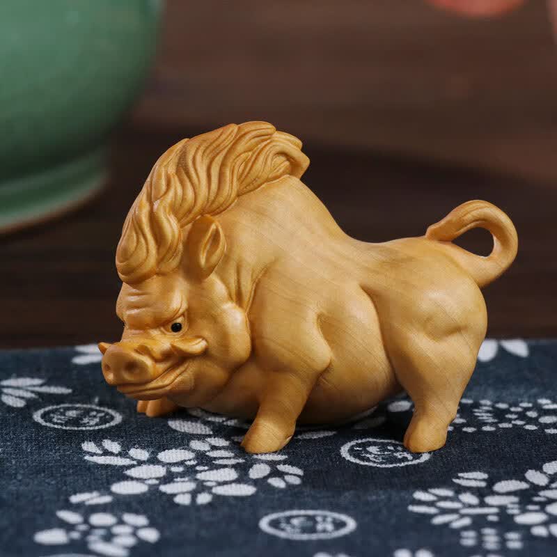 黄杨木猪刚鬣实木雕刻随身盘玩文玩手把件猪八戒书桌客厅装饰摆件 猪
