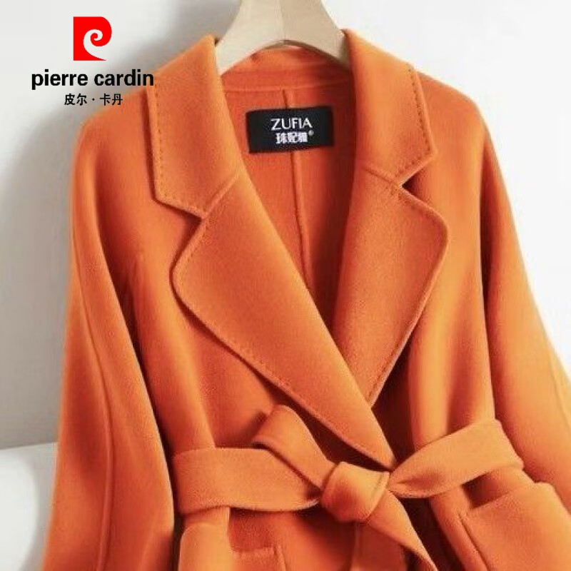皮尔卡丹（pierre cardin）高端双面羊绒大衣女2023秋冬韩版新款中长款小个子女装毛呢外套女 爱马.仕橙 高品质 S 100斤以下属于什么档次？