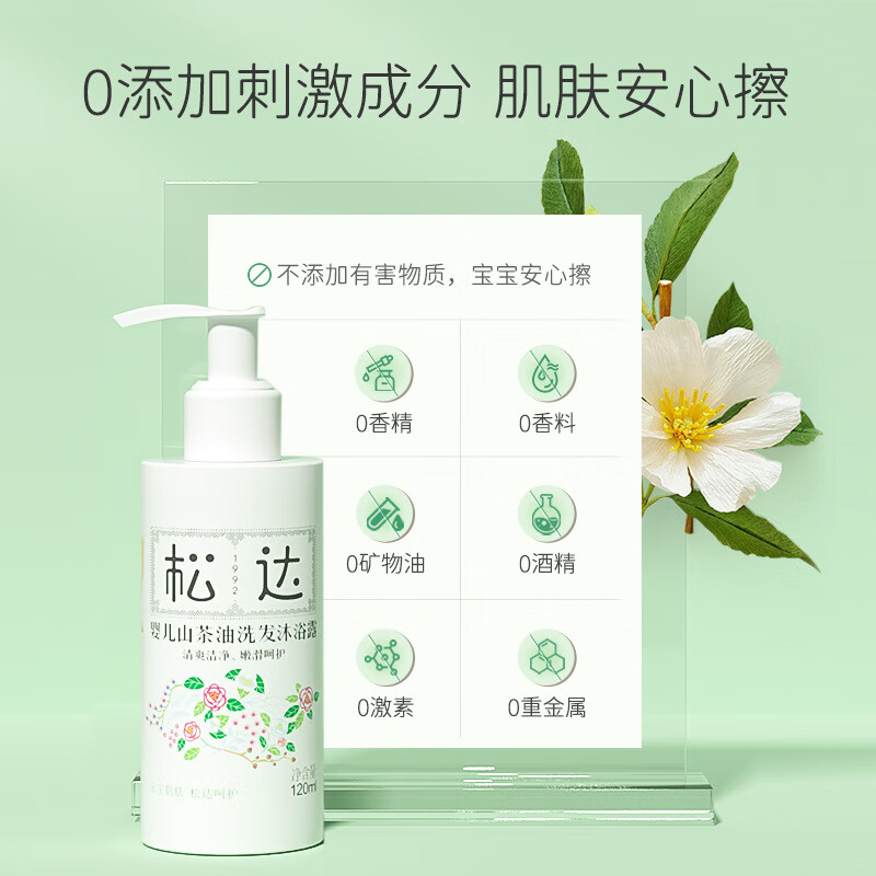 松达婴儿沐浴露洗发水二合一儿童山茶油洗发沐浴露宝宝洗澡易冲洗 洗发沐浴露120ml瓶装+120ml袋装