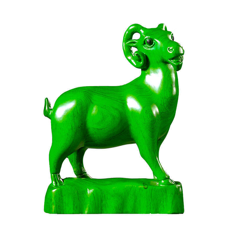 山头林村绿色木雕羊摆件十二生肖羊实木羊家居客厅玄关补位工艺礼品