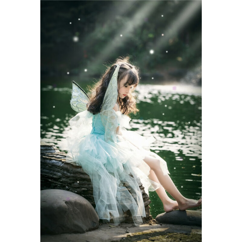恋猫儿童走秀潮服3-14岁女童精灵装带蝴蝶翅膀cos蝴蝶仙子裙儿童摄影