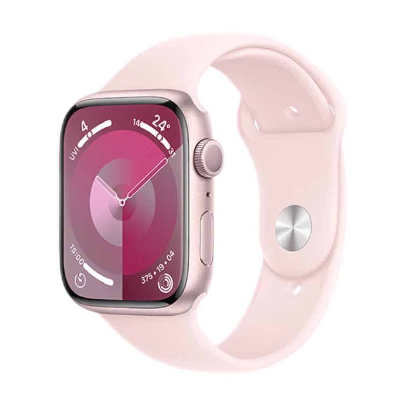 Apple 苹果 Watch Series 9 智能手表 GPS款 45mm 亮粉色 橡胶表带 S/M