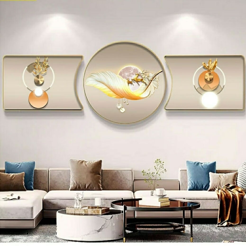 装饰画房间客厅卧室沙发背景墙网红现代简约轻奢三联晶瓷镶钻挂画 珠