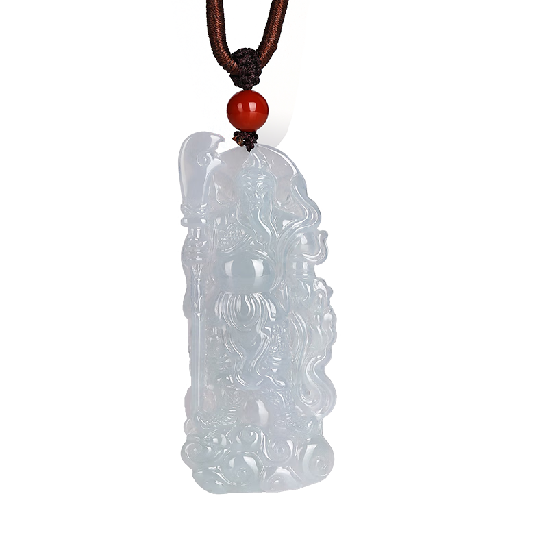 祥禎福珠寶（XIANGZHENFU JEWELRY）「忠勇關(guān)公」翡翠吊墜男玉墜關(guān)二哥掛件冰種掛墜孤品