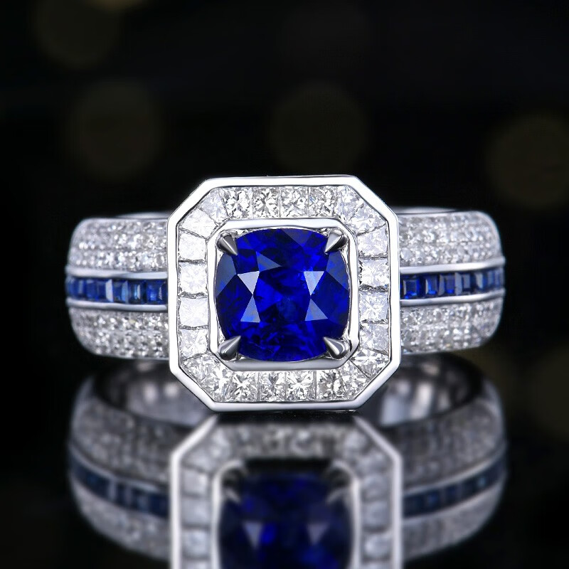 grc证书1.9ct斯里兰卡皇家蓝蓝宝石戒指18k金镶钻石伴小蓝宝79343