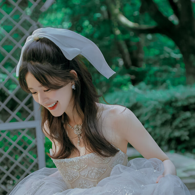 头纱领证登记小头纱白色蝴蝶结头饰发带新娘头饰订婚拍 赵露思蝴蝶结