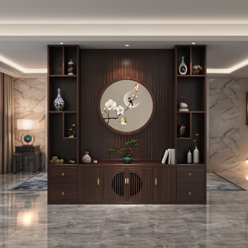 别墅客厅正对入户进门遮挡实木风水福字玄关柜 支持定制款式尺寸颜色