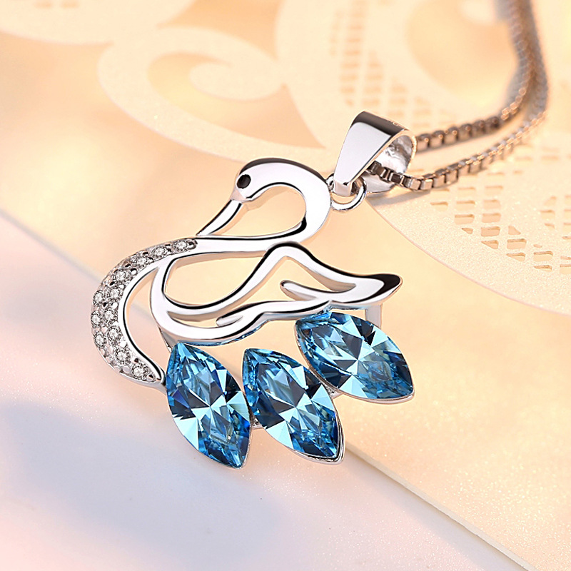 brangdy 925银时尚简约天鹅吊坠项链女百搭锁骨链短款 生日礼物 海