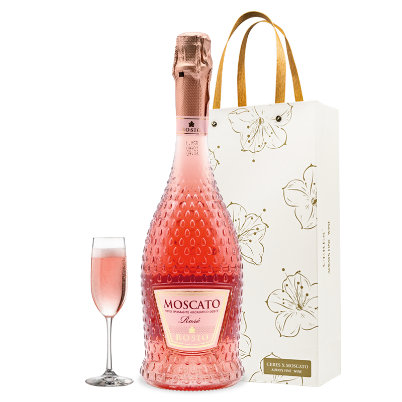 CERES意大利莫斯卡托阿斯蒂DOCG甜白桃紅起泡葡萄酒甜型氣泡果酒禮盒裝 【單支+酒杯】莫斯卡托桃紅*1