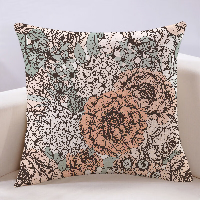 万燊 复古手绘抱枕田园乡村美式碎花怀旧靠垫靠背套客厅卧室沙发靠枕 A款 70x70cm(枕套加枕芯)