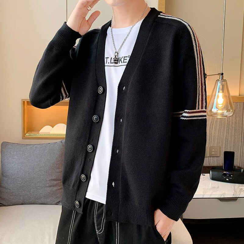 舒晋针织开衫男士新款春秋季休闲百搭条纹毛线衣外套男装外穿上衣 293