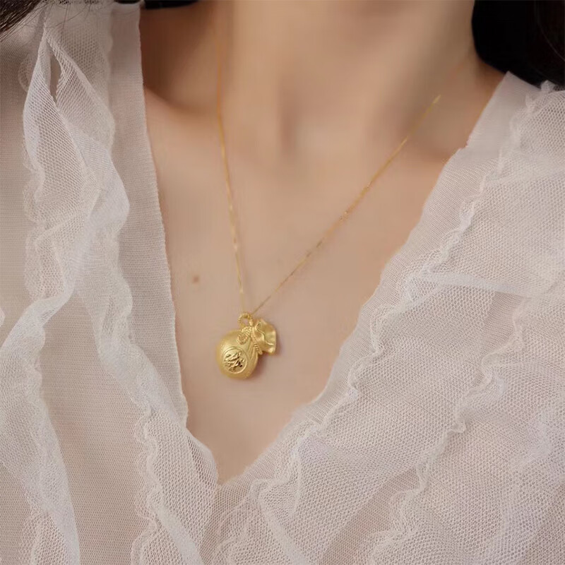 小腰金 999足金福袋吊坠钱袋黄金项链女适合妈妈戴七夕情人节礼物送
