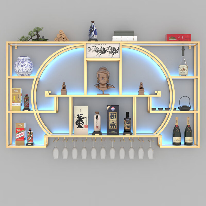 楚善葡萄酒酒柜带灯 酒柜酒架酒吧台中式客厅靠墙壁挂式展示创意家用