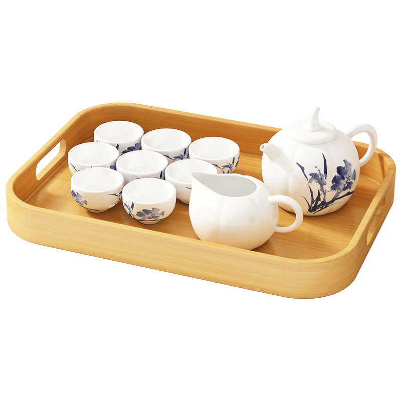 竹艺佳(ZHUYIJIA)竹制托盘茶盘家用茶水杯餐盘放茶杯茶具收纳水杯水果盘家用饭店商用端菜水杯拖盘 圆角方形-中号