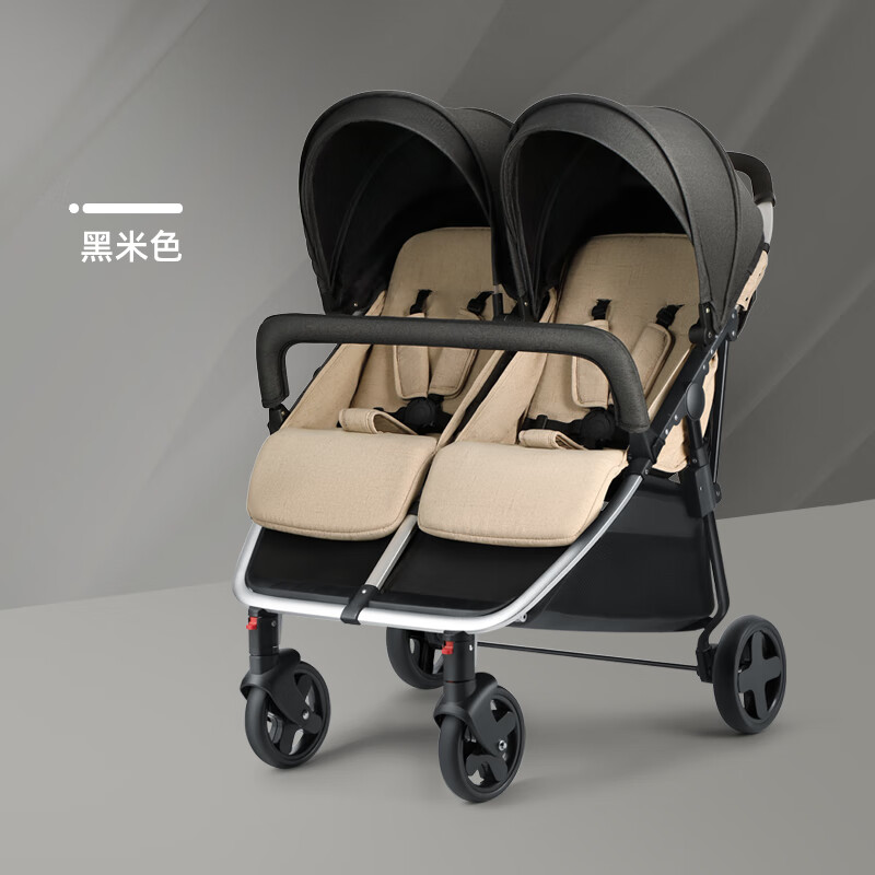 神马双胞胎婴儿推车可坐可躺儿童手推车避震高景观龙凤胎双人童车P798 黑米色