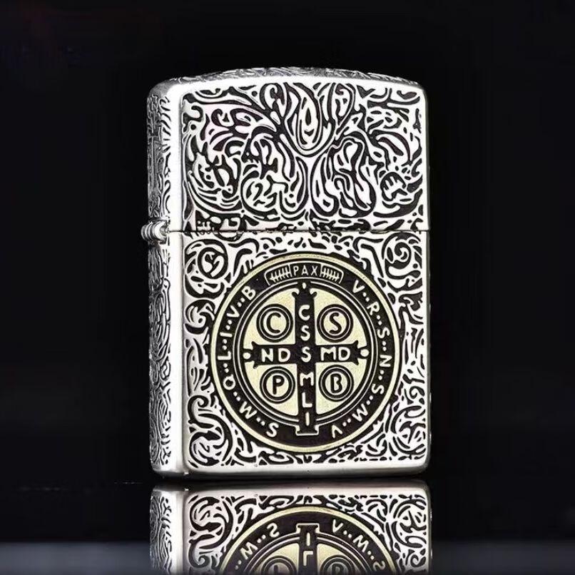 zippo edge打火机地狱神探-康斯坦丁 盔甲错金银镶嵌防风煤油打火机