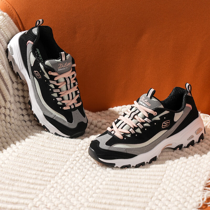 斯凯奇女鞋春秋2025新款熊猫鞋厚底增高老爹鞋轻便休闲鞋软底减震运动鞋 BKGY/黑糖牛乳 37 /参考常规尺码37-37.5码左右