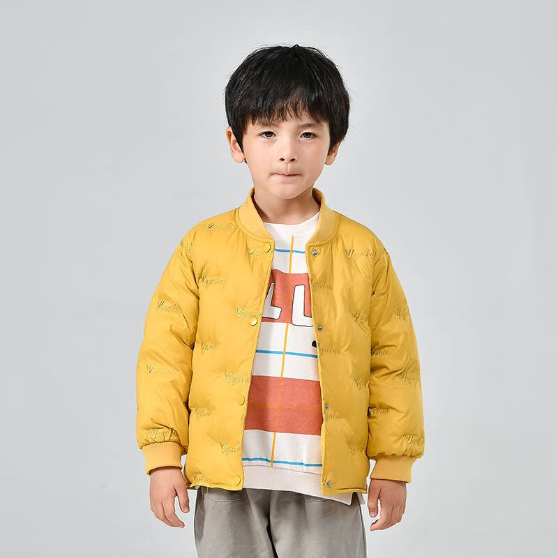 雅鹿儿童轻薄羽绒服内胆短款男童女童中大童宝宝校服小童学生冬装 黄色 110cm