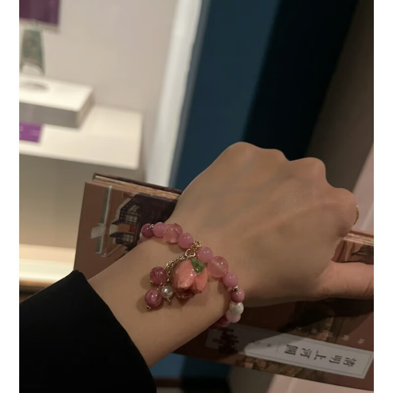 辽宁省博物馆簪花辽博手串文创簪花手串手链辽博簪花手链粉色簪花 桃粉