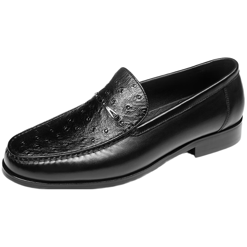 沙馳男鞋新款商務(wù)正裝鴕鳥紋時尚套腳圓頭純色小碼皮鞋36碼可選 鴕鳥紋 39