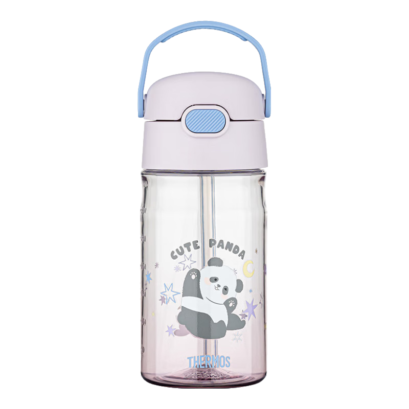 膳魔師（THERMOS）兒童水杯tritan吸管杯學(xué)生開(kāi)學(xué)必備小熊貓塑料水壺420ml紫
