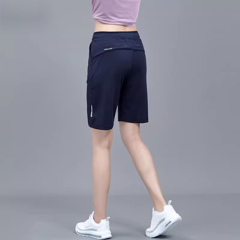 CINESSD女速干运动短裤夏薄款透气跑步五分裤羽毛球瑜伽健身半裤休闲中裤 藏青色 XL (115-125斤 )