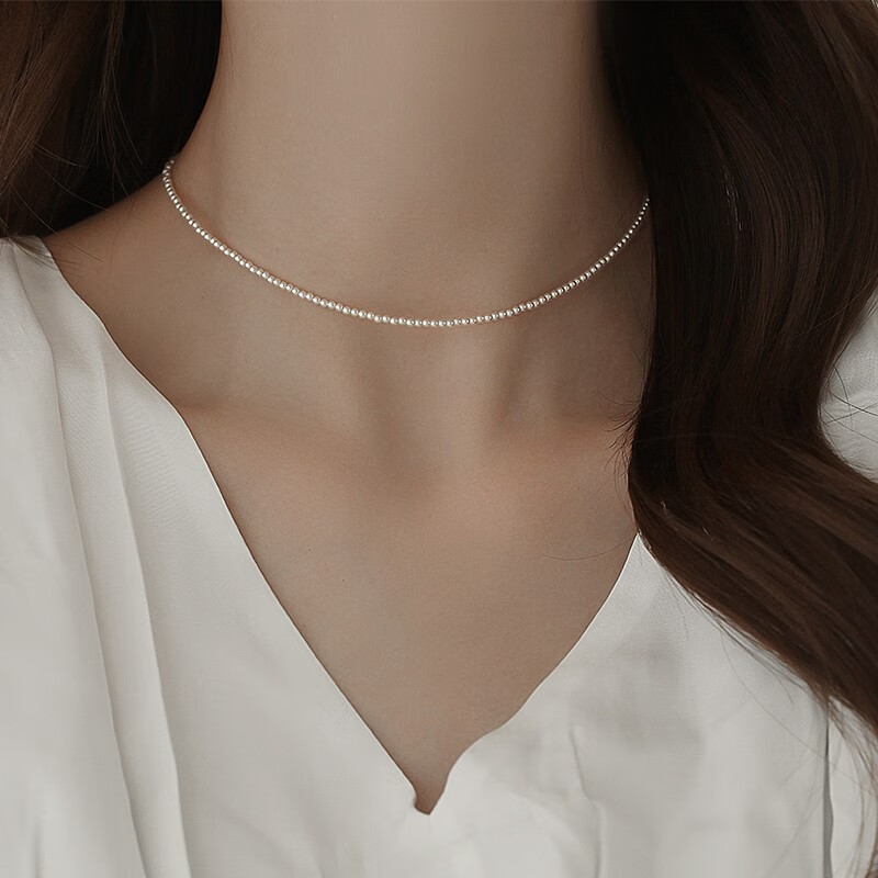 quamer老凤凰金店款细2mm3mm小米珠项链女锁骨链baby珍珠颈链小珍珠