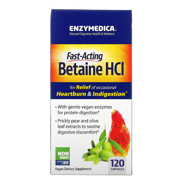 美国enzymedicahci盐酸甜菜碱胃蛋白酶胃酸分泌反流120粒