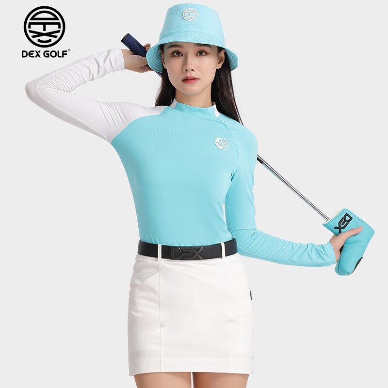 dex golf 高尔夫服装女士长袖t恤长袖t恤插肩撞色拼接春秋舒适弹力外