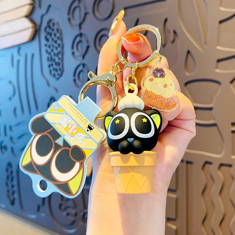速鸿罗小黑卡通可爱萌猫咪钥匙扣女公仔情侣钥匙链男书包包挂件 罗