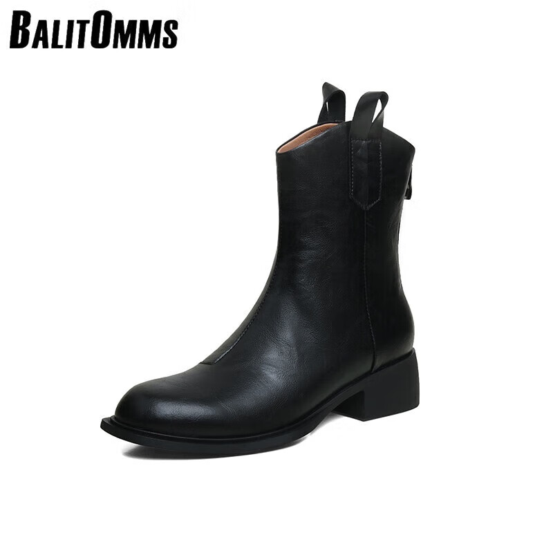 百丽驼美士配风衣简约百搭头层头层头层牛皮v口切尔西靴2023冬新款粗