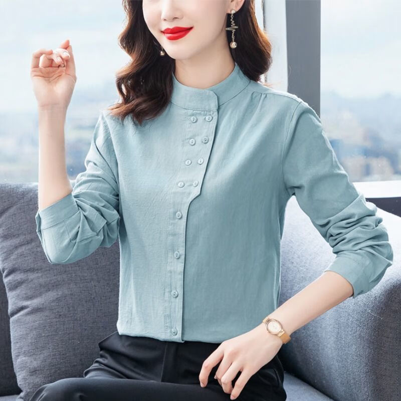 小个子衬衫长袖女棉麻矮个子绵麻女装全棉长袖细棉纱衬衫纯棉上衣棉麻