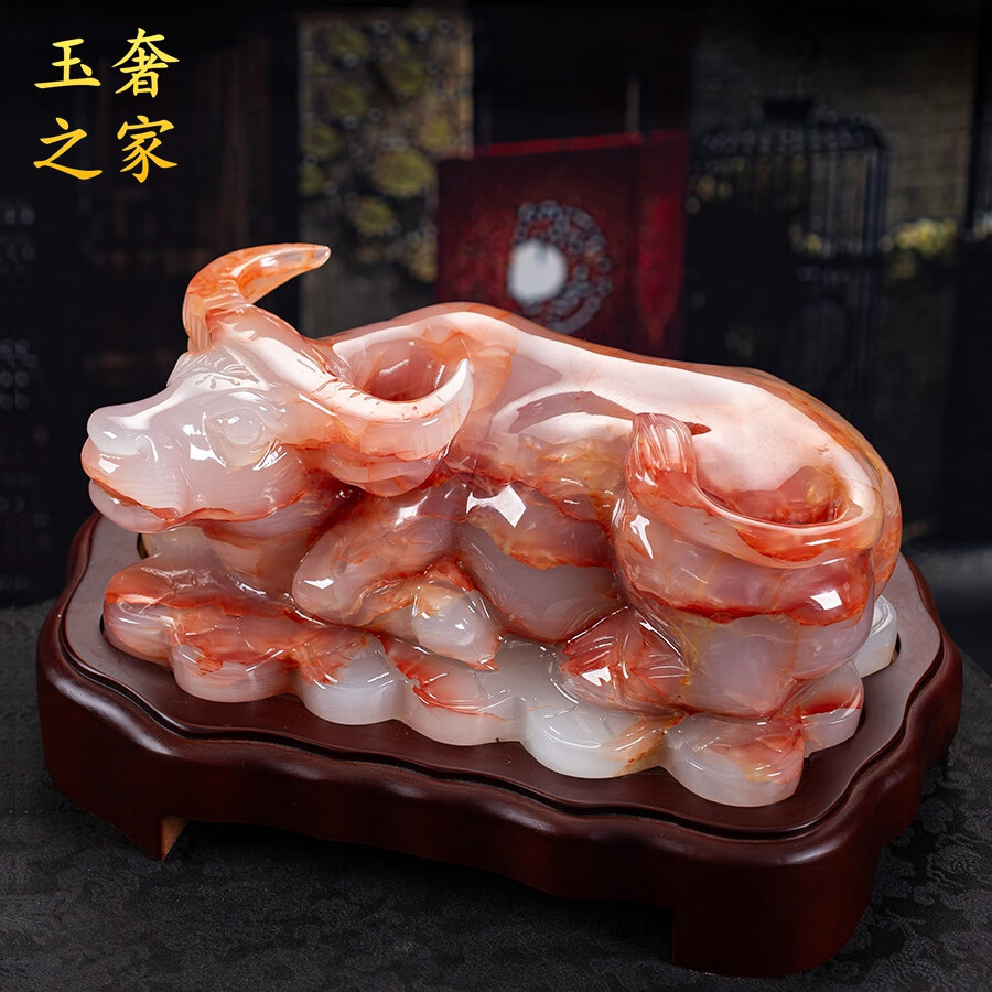招财牛摆件原色玉石雕刻别墅客厅办公室店铺高档装饰品 牛转乾坤001