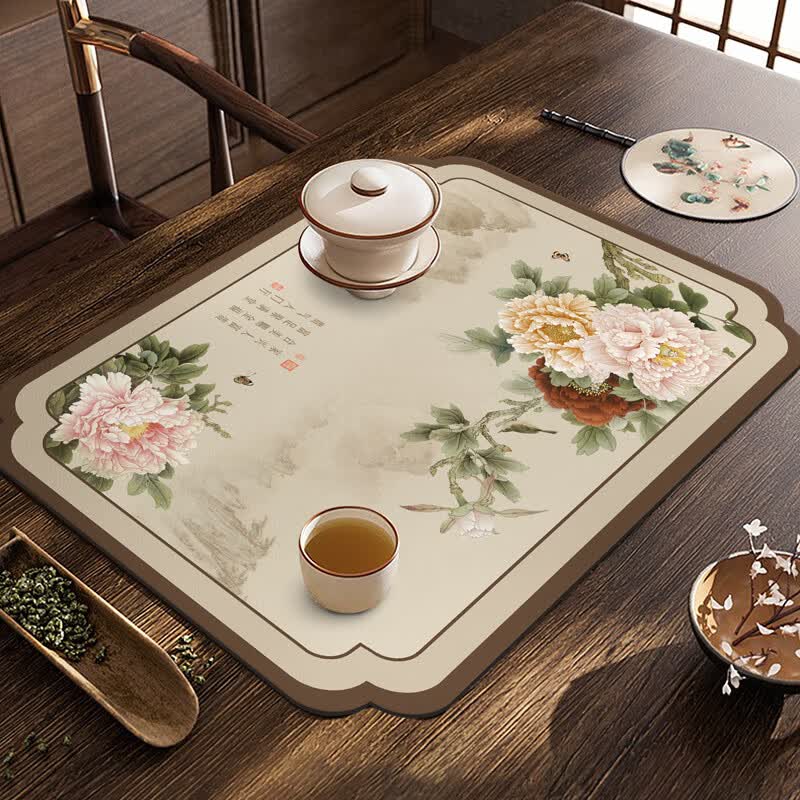 垫新中式茶席垫布桌旗禅意中国风茶布防烫专用桌布吸水茶托 富贵显荣