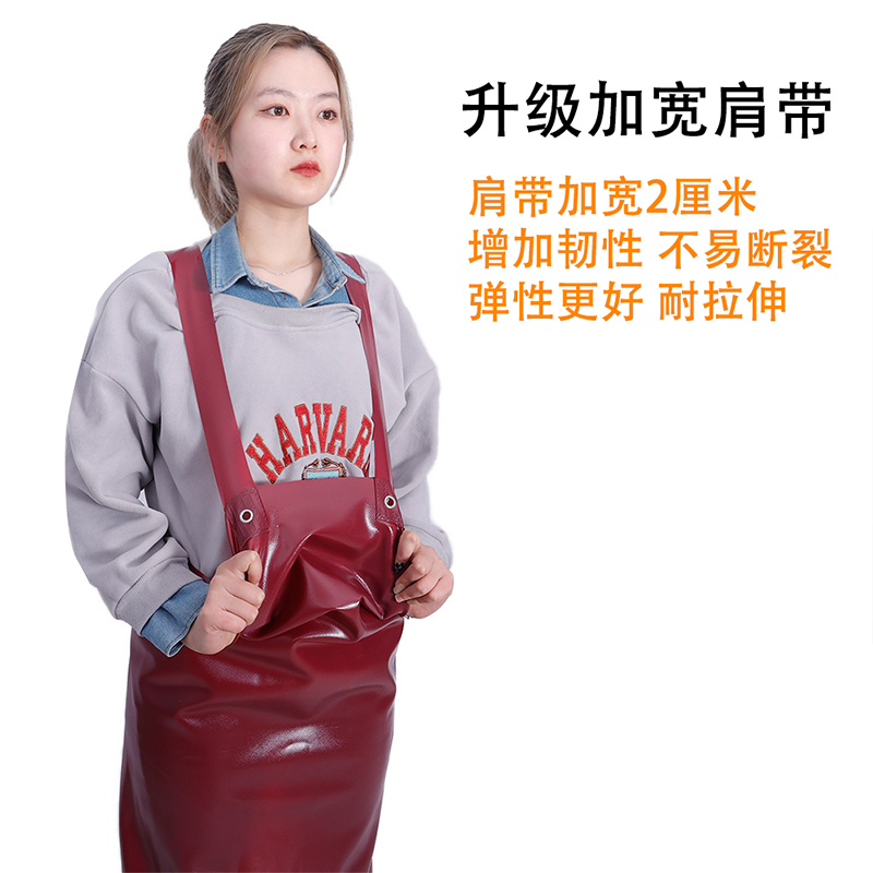 雄雪美加厚牛筋围裙男防水防油耐磨石材屠宰劳保耐酸碱工作服加长皮围裙 枣红升级款牛筋围裙+套袖 1件 120*90