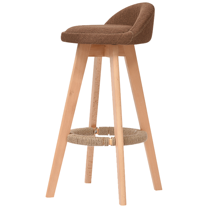 积木部落  实木吧台椅现代简约靠背酒吧椅子复古旋转高脚椅前台椅子  咖啡色PU胡桃腿坐高73