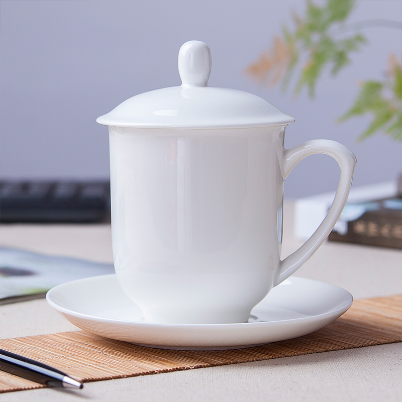 拓进茶杯陶瓷杯带盖骨瓷水杯纯白杯子办公室个人专用老干部会议杯定制