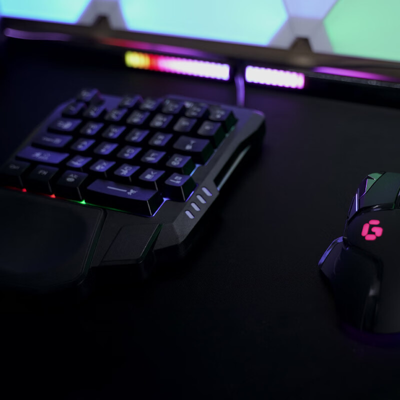 现代翼蛇K10单手游戏键盘左手键盘电竞游戏电脑外接键盘小型便携战场吃鸡键盘黑色混光