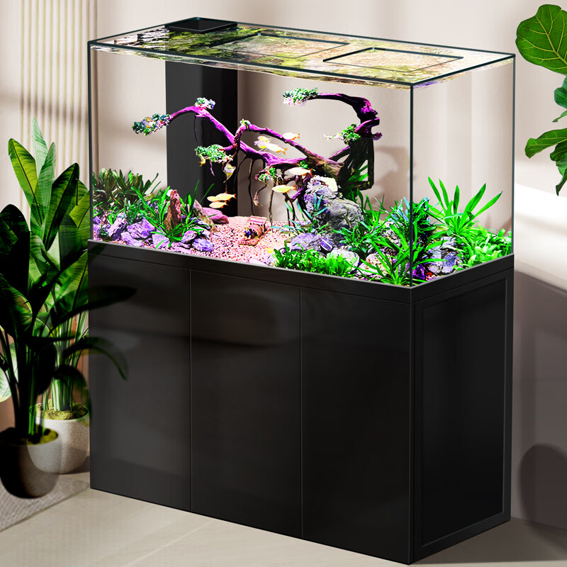 玉弘杰一体拉筋鱼缸底滤免换水直角溢流客厅家用龙鱼缸无边框玻璃水族