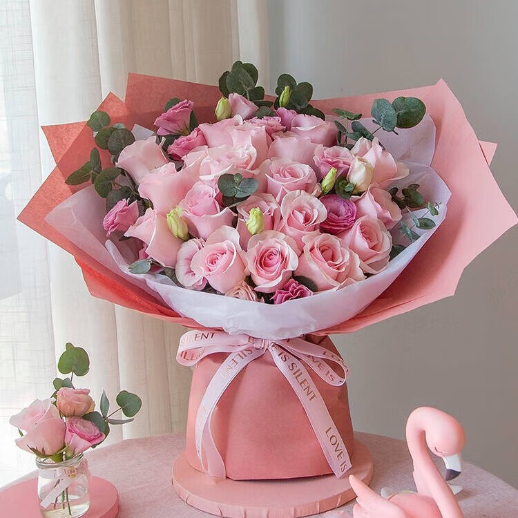 日蕊花卉小仙女鲜花速递19朵粉佳人玫瑰昆明鲜花产地直发送女友爱人