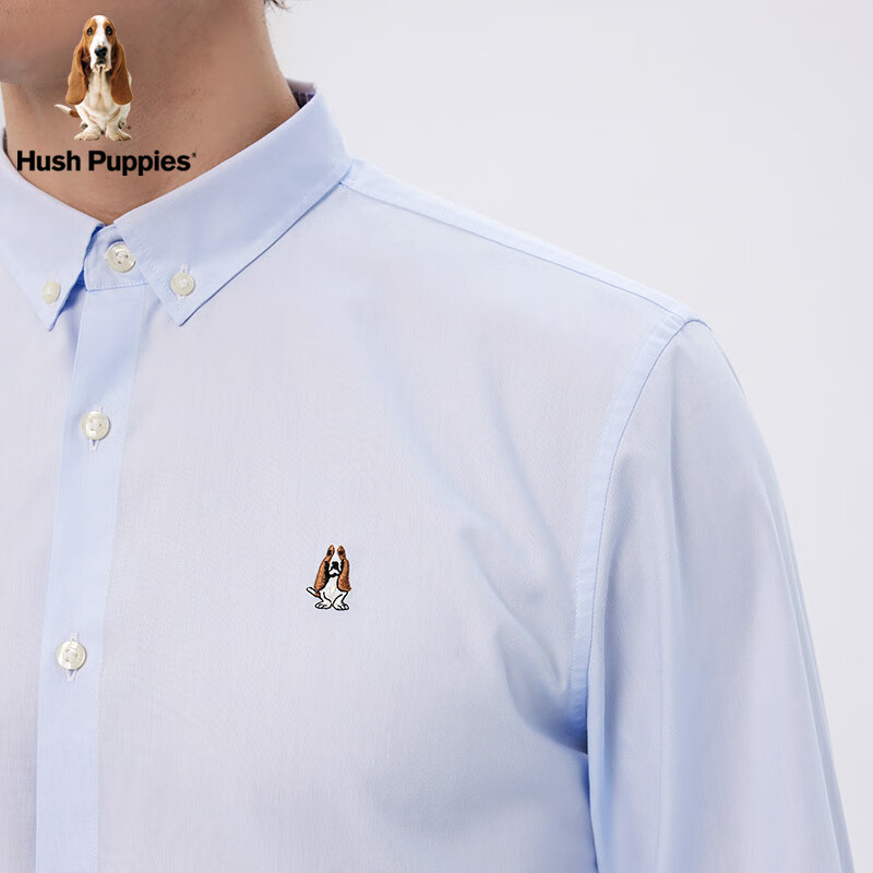 暇步士(Hush Puppies)男装春季新款纯棉基础款商务通勤休闲衬衫 025浅蓝2 L