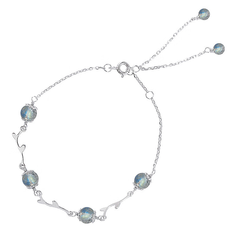 赤瑕宫银月光石枝条手链简约小众设计森系女手绳网红渐冻人闺蜜 简约