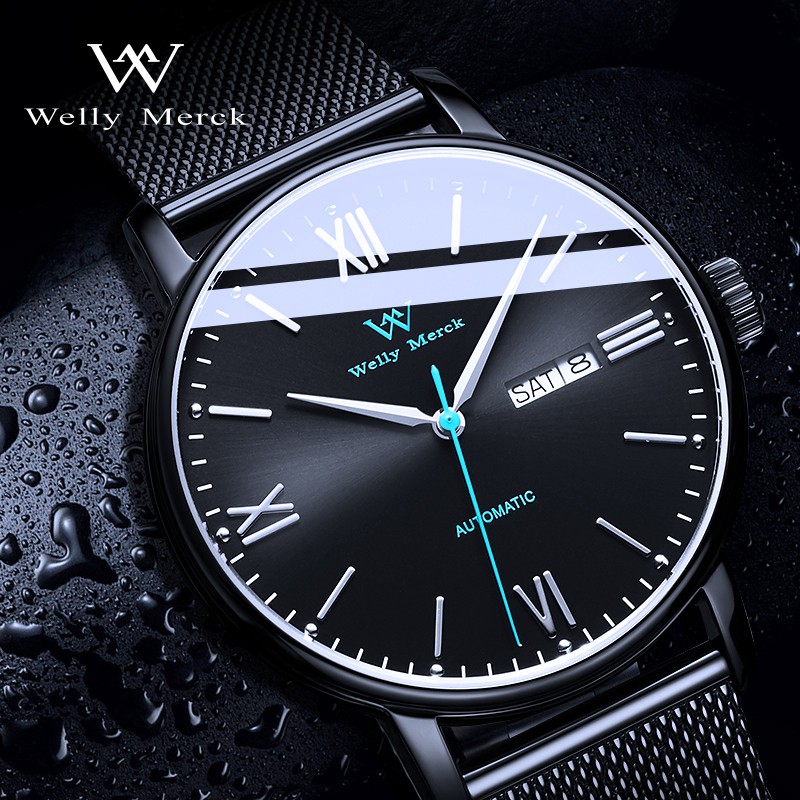 welly merck威利默克手表男士手表机械表男学生运动手表男表wm全自动