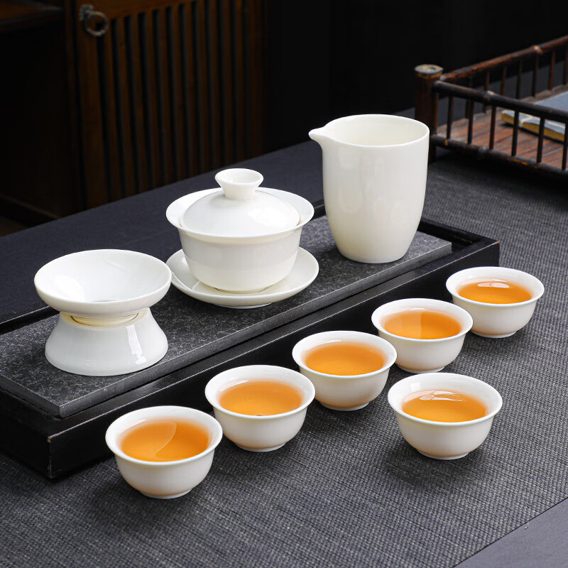 创京懿选羊脂玉白瓷功夫盖碗陶瓷茶具套装礼品会客泡茶器客厅用广告lo