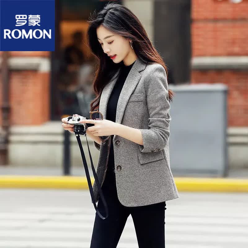 罗蒙（ROMON）千鸟格子小西装外套女2023新款韩版休闲复古时尚网红西服女士上衣 格子 S 【建议拍大一码】高性价比高么？
